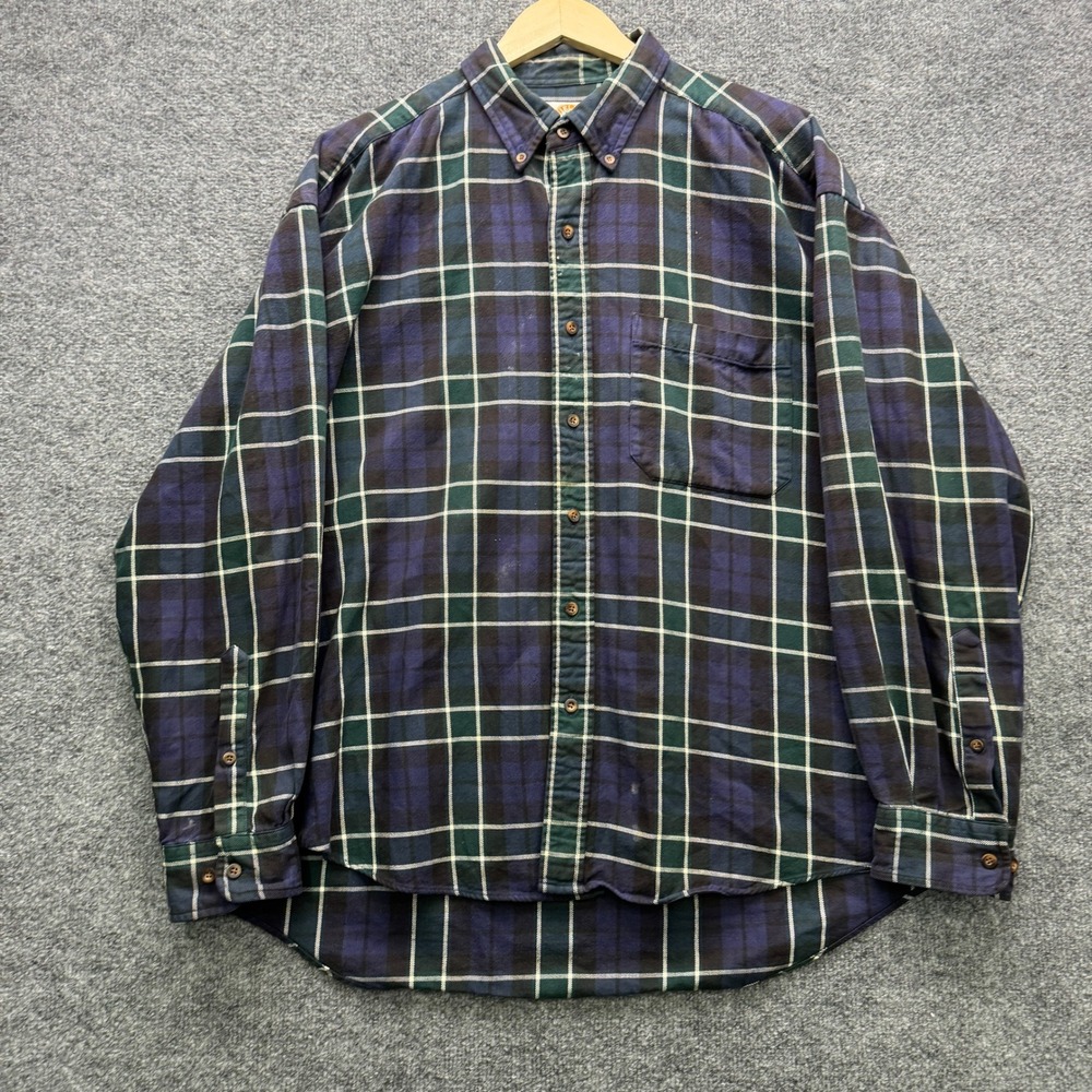 Field Gear Flannel Button Shirt Mens XL Blue Green Plaid Long Sleeve Casual